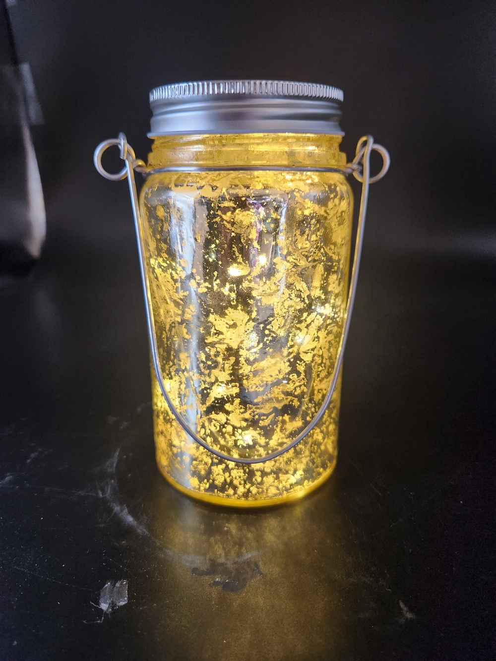 Fantarlo Gold Mercury Glass Battery Operated Lights Jar Lantern wHandle, Set 3